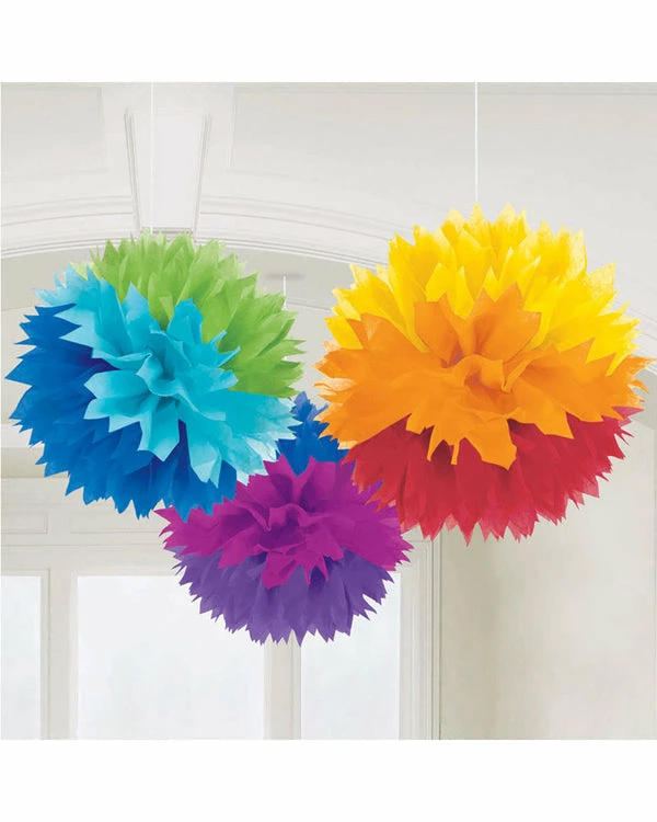 Party Animal Direct Fluffy Hanging Rainbow Tissue Decorations 3 Party Animal Direct Fluffy Hanging Rainbow Tissue Decorations