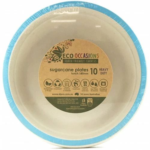 Alpen Sugarcane Lunch Plates 180mm Light Blue 10 Pack Eco Range 3 Alpen Sugarcane Lunch Plates 180mm Light Blue 10 Pack Eco Range