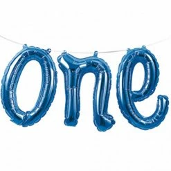 Party Animal Direct 1st Birthday SHAPE “ONE” BLUE FOIL BALLOONS BANNER AIR FILL ONLY