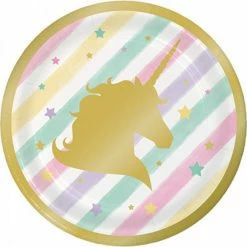 Party Animal Direct Unicorn Sparkle Lunch Plates Paper & Gold Foil Stamped 18cm