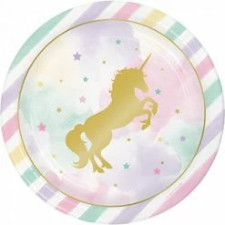 Party Animal Direct Unicorn Sparkle Dinner Plates Paper & Gold Foil Stamped 22cm