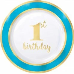 Party Animal Direct PREMIUM 1ST BIRTHDAY BLUE 7"(19CM) ROUND PLATES