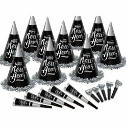 Party Animal Direct NEW YEAR'S PARTY BOX KIT BLACK & SILVER FOR 100 PEOPLE New Years Eve