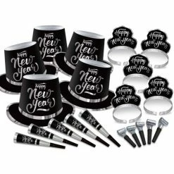 Party Animal Direct NEW YEAR'S PARTY BOX KIT BLACK & SILVER FOR 50 PEOPLE