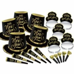 Party Animal Direct NEW YEAR'S PARTY BOX KIT BLACK & GOLD 20 FOR PEOPLE