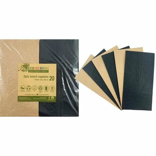 Alpen Eco Range Napkins Lunch 1/8 Fold Black & Kraft P20 3 Alpen Eco Range Napkins Lunch 1/8 Fold Black & Kraft P20