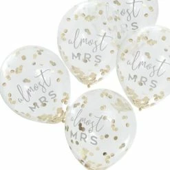Party Animal Direct ALMOST MRS GOLD CONFETTI HEN PARTY BALLOONS (5 Pack)