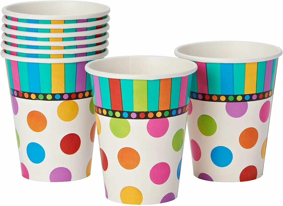 Party Animal Direct Eco Range Dots & Stripes Cups 8 Pack 3 Party Animal Direct Eco Range Dots & Stripes Cups 8 Pack