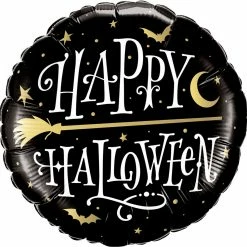Party Animal Direct Printed Foil Balloons Golden Broomstick (45cm) Round Foil Halloween Balloon
