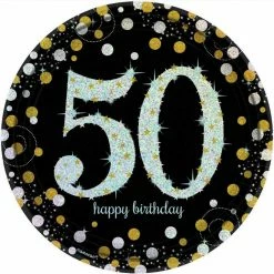 Party Animal Direct SPARKLING CELEBRATION 50TH BIRTHDAY LARGE PAPER PLATES (PACK OF 8)