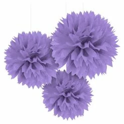 Party Animal Direct PURPLE TISSUE PAPER POM POM BALLS (PACK OF 3)