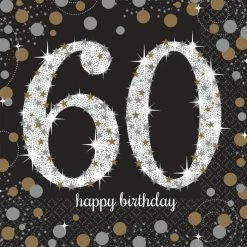 Party Animal Direct SPARKLING CELEBRATION 60TH BIRTHDAY LARGE NAPKINS / SERVIETTES (PACK OF 16)