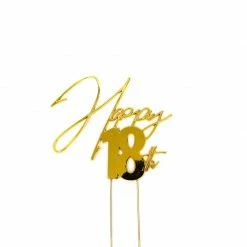 Party Animal Direct HAPPY 18TH GOLD METAL CAKE TOPPER
