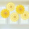 Party Animal Direct MINI FAN DECORATIONS 5 PACK - YELLOW