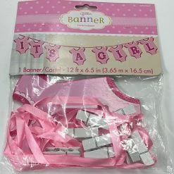 Party Animal Direct ITS A GIRL GLITTER PEG BANNER Baby Shower