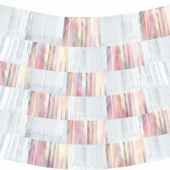 Party Animal Direct IRIDESCENT PINK & WHITE FRINGE BACKDROP DECORATION
