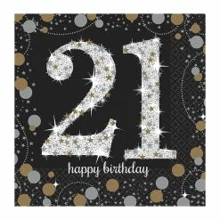 Party Animal Direct SPARKLING CELEBRATION 21ST BIRTHDAY SMALL NAPKINS / SERVIETTES (PACK OF 16)