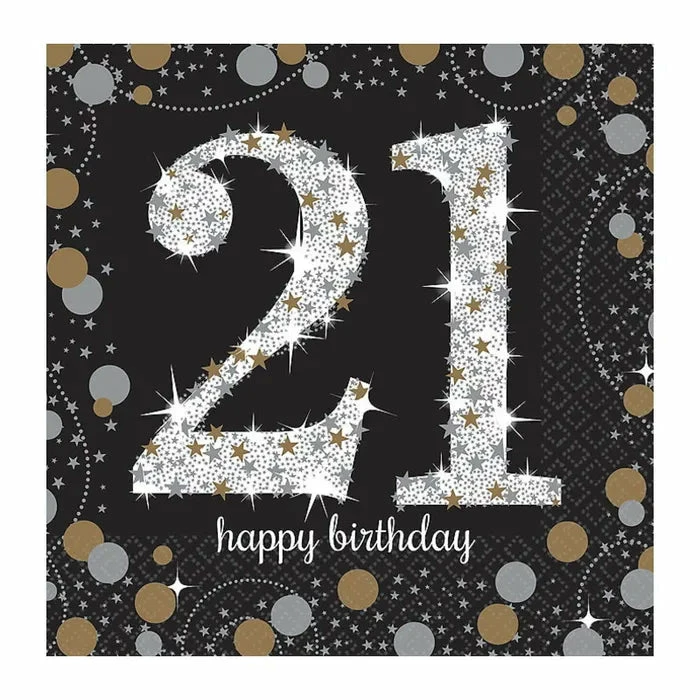 Party Animal Direct SPARKLING CELEBRATION 21ST BIRTHDAY SMALL NAPKINS / SERVIETTES (PACK OF 16) 3 Party Animal Direct SPARKLING CELEBRATION 21ST BIRTHDAY SMALL NAPKINS / SERVIETTES (PACK OF 16)