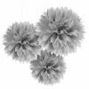 Party Animal Direct SILVER TISSUE PAPER POM POM BALLS (PACK OF 3)