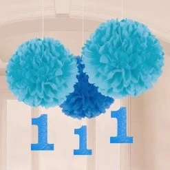 Party Animal Direct BOYS 1ST BIRTHDAY FLUFFY DECORATIONS (PACK OF 3)