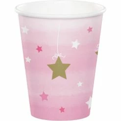 Party Animal Direct ONE LITTLE STAR PINK PAPER CUPS (PACK OF 8) 1st Birthday