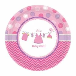 Party Animal Direct Baby Shower SHOWER WITH LOVE GIRL LARGE PAPER PLATES (PACK OF 8)