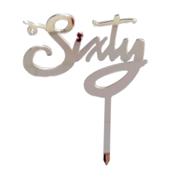 Party Animal Direct SIXTY SILVER ACRYLIC TOPPER 60th Birthday