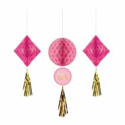Party Animal Direct Baby Shower Girl Honeycomb Hanging Decorations 3 Pack