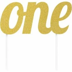Party Animal Direct 1st Birthday ONE GLITTER GOLD CAKE TOPPER