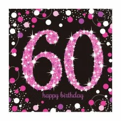 Party Animal Direct PINK CELEBRATION 60TH BIRTHDAY LARGE NAPKINS / SERVIETTES (PACK OF 16)