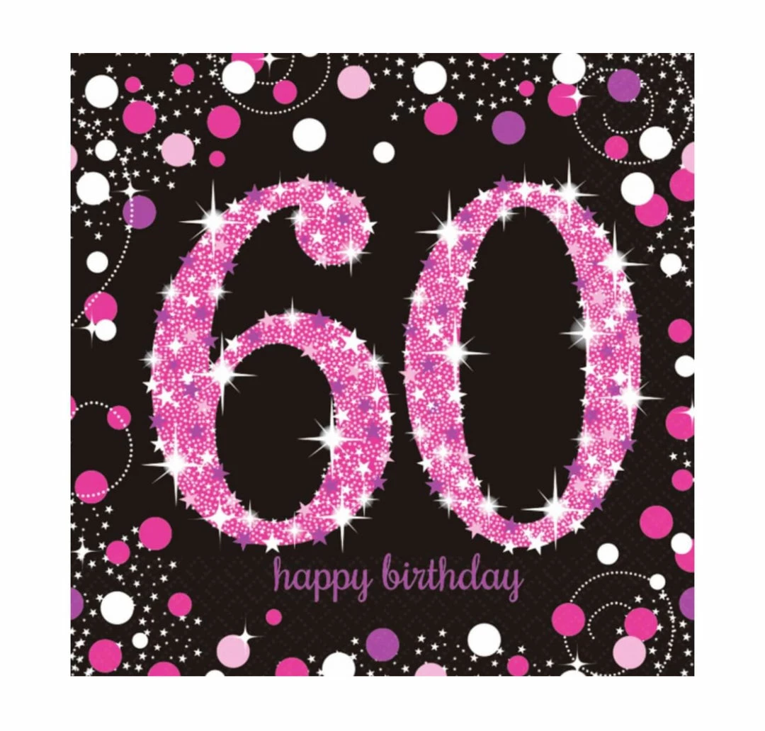 Party Animal Direct PINK CELEBRATION 60TH BIRTHDAY LARGE NAPKINS / SERVIETTES (PACK OF 16) 3 Party Animal Direct PINK CELEBRATION 60TH BIRTHDAY LARGE NAPKINS / SERVIETTES (PACK OF 16)