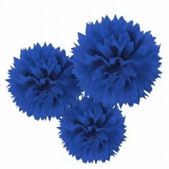 Party Animal Direct ROYAL BLUE TISSUE PAPER POM POM BALLS (PACK OF 3)