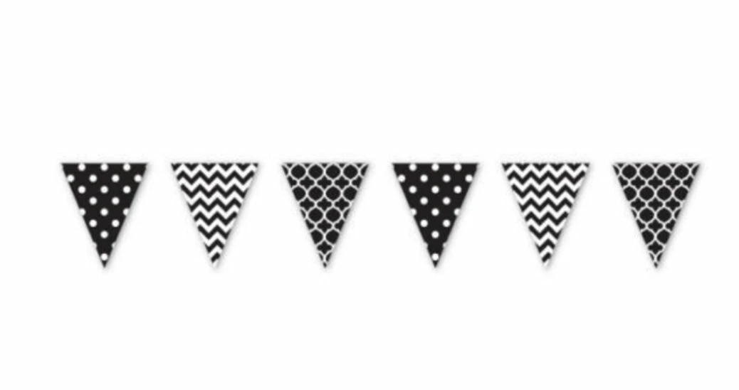 Party Animal Direct BLACK & WHITE PENNANT BANNER 3 Party Animal Direct BLACK & WHITE PENNANT BANNER
