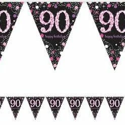 Party Animal Direct PINK CELEBRATION 90TH BIRTHDAY FLAG BANNER