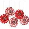 Party Animal Direct PRINTED PAPER FAN DECORATIONS 5 PACK - RED