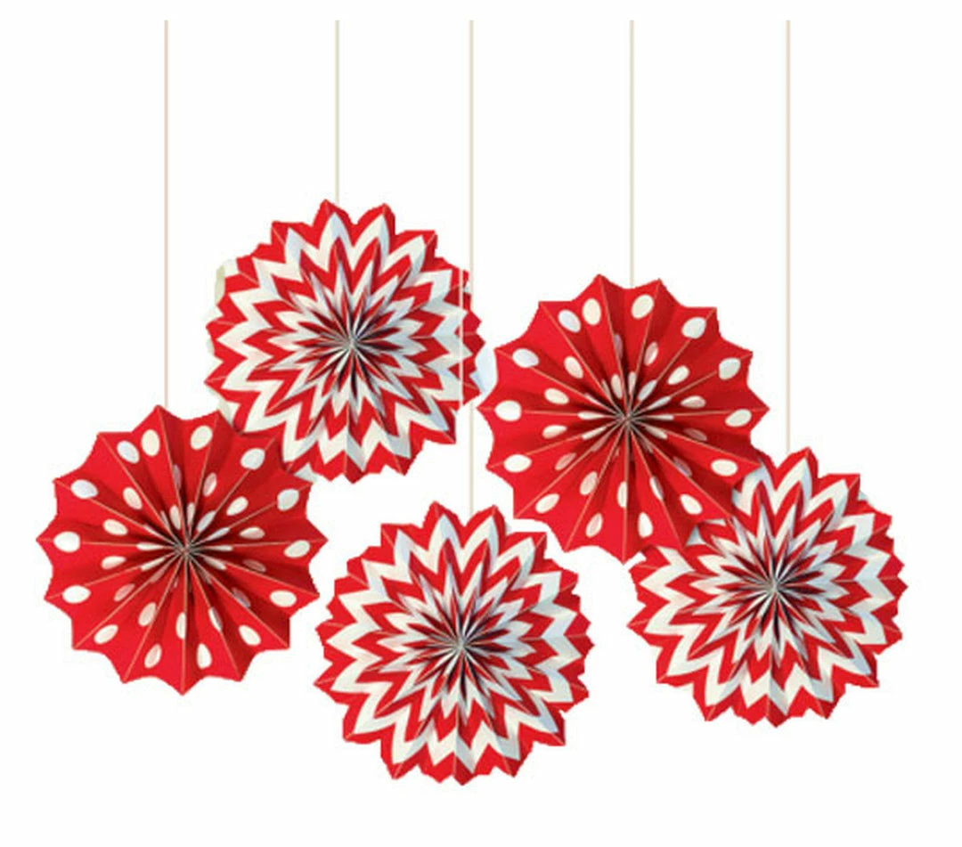 Party Animal Direct PRINTED PAPER FAN DECORATIONS 5 PACK - RED 3 Party Animal Direct PRINTED PAPER FAN DECORATIONS 5 PACK - RED