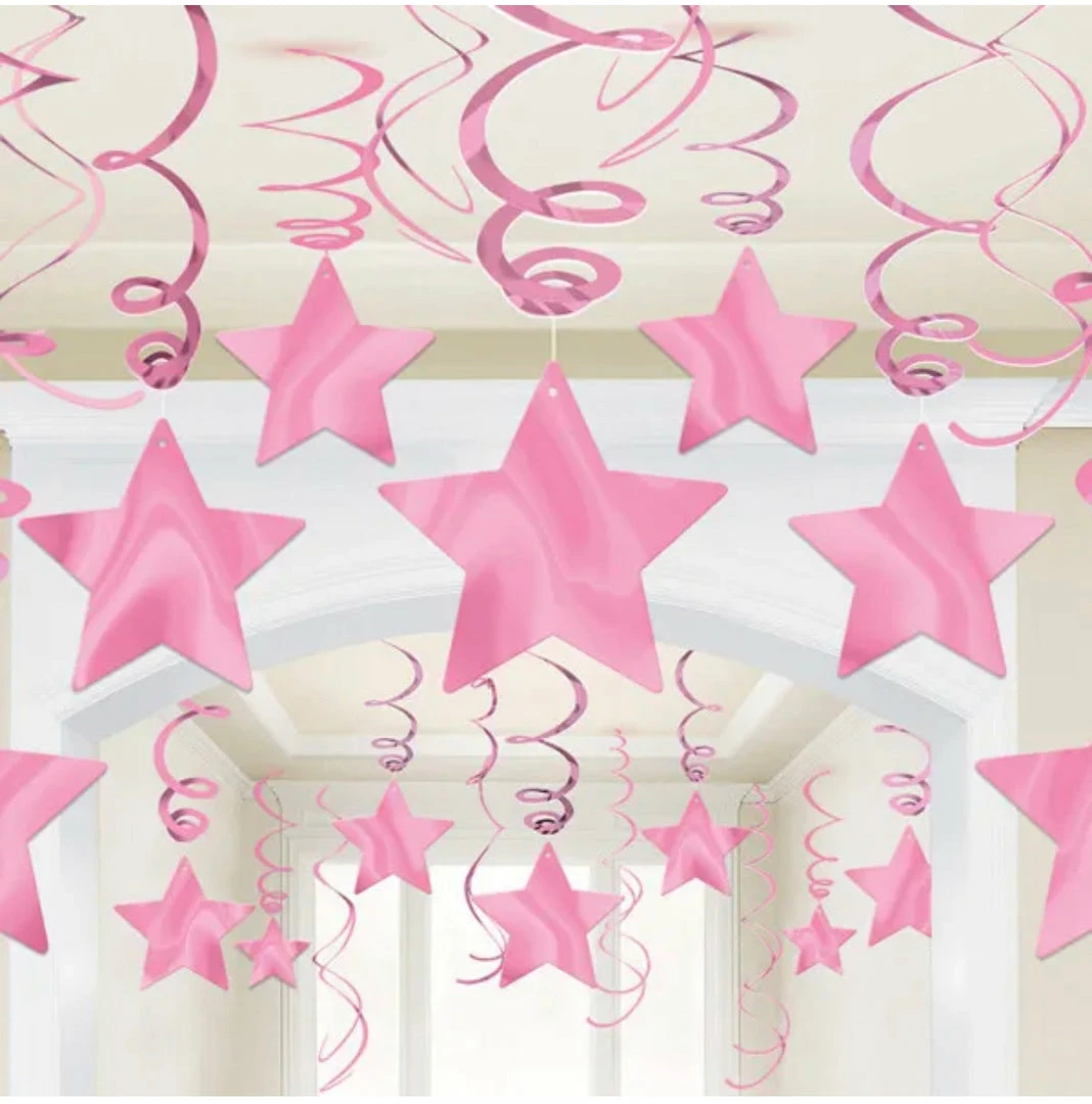 Party Animal Direct STAR SWIRL DECORATIONS PK30 - PINK 3 Party Animal Direct STAR SWIRL DECORATIONS PK30 - PINK
