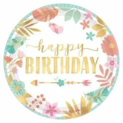 Party Animal Direct Boho “happy Birthday” Round Plates