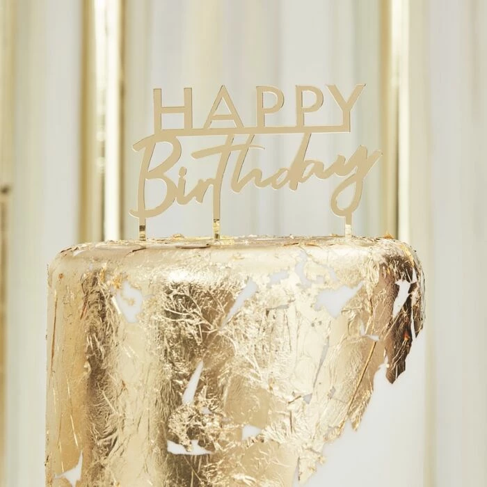 Party Animal Direct GOLD ACRYLIC HAPPY BIRTHDAY CAKE TOPPER 3 Party Animal Direct GOLD ACRYLIC HAPPY BIRTHDAY CAKE TOPPER