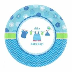 Party Animal Direct Baby Shower SHOWER WITH LOVE BOY SMALL PAPER PLATES (PACK OF 8)