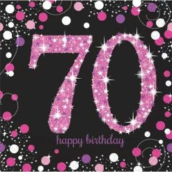 Party Animal Direct PINK CELEBRATION 70TH BIRTHDAY LARGE NAPKINS / SERVIETTES (PACK OF 16)