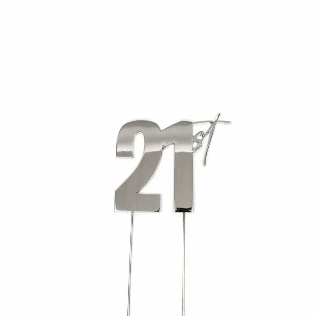Party Animal Direct 21ST SILVER METAL CAKE TOPPER 3 Party Animal Direct 21ST SILVER METAL CAKE TOPPER