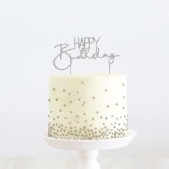 Party Animal Direct HAPPY BIRTHDAY SILVER METAL CAKE TOPPER