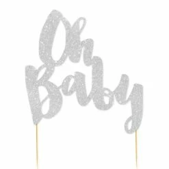 Party Animal Direct Baby Shower SILVER OH BABY GLITTER CAKE TOPPER