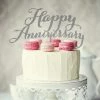 Party Animal Direct GLITTER SILVER HAPPY ANNIVERSARY CAKE TOPPER Anniversary/Weddings