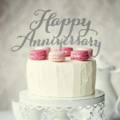 Party Animal Direct GLITTER SILVER HAPPY ANNIVERSARY CAKE TOPPER Anniversary/Weddings