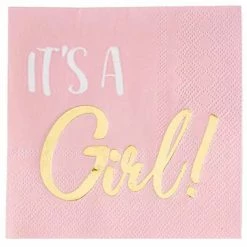 Party Animal Direct Metallic Gold & Pink It's A Girl Napkins Baby Shower