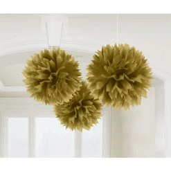 Party Animal Direct GOLD TISSUE PAPER POM POM BALLS (PACK OF 3)