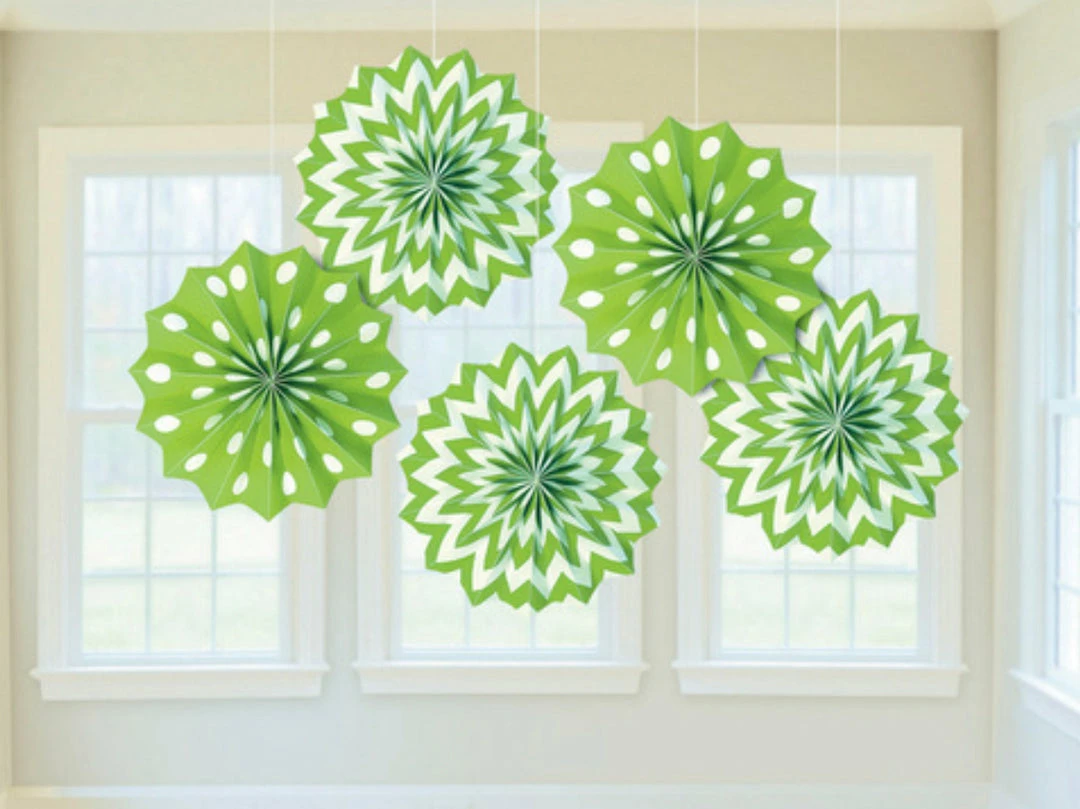 Party Animal Direct MINI FAN DECORATIONS 5 PACK - GREEN 3 Party Animal Direct MINI FAN DECORATIONS 5 PACK - GREEN