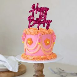 Party Animal Direct HAPPY BIRTHDAY PINK ACRYLIC TOPPER